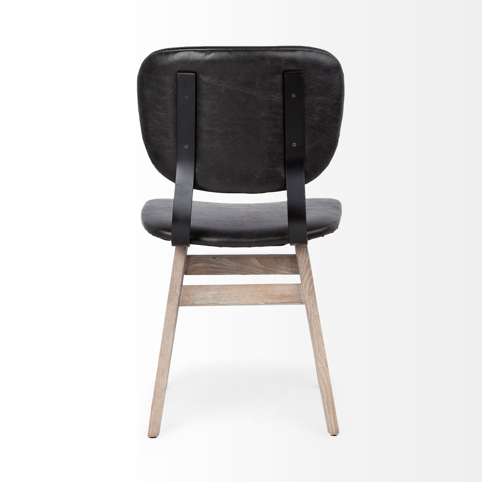 Black Faux Leather Wrap Brown Solid Wood With Iron Base Dining Chair By Homeroots | Dining Chairs | Modishstore - 4
