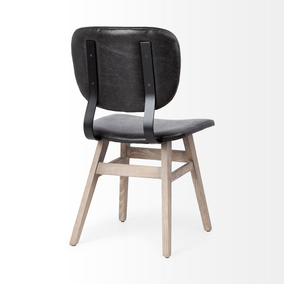 Black Faux Leather Wrap Brown Solid Wood With Iron Base Dining Chair By Homeroots | Dining Chairs | Modishstore - 5