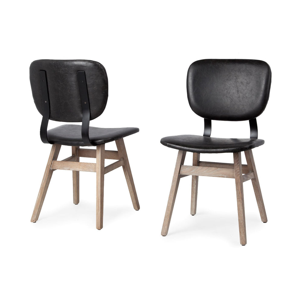 Black Faux Leather Wrap Brown Solid Wood With Iron Base Dining Chair By Homeroots | Dining Chairs | Modishstore - 7