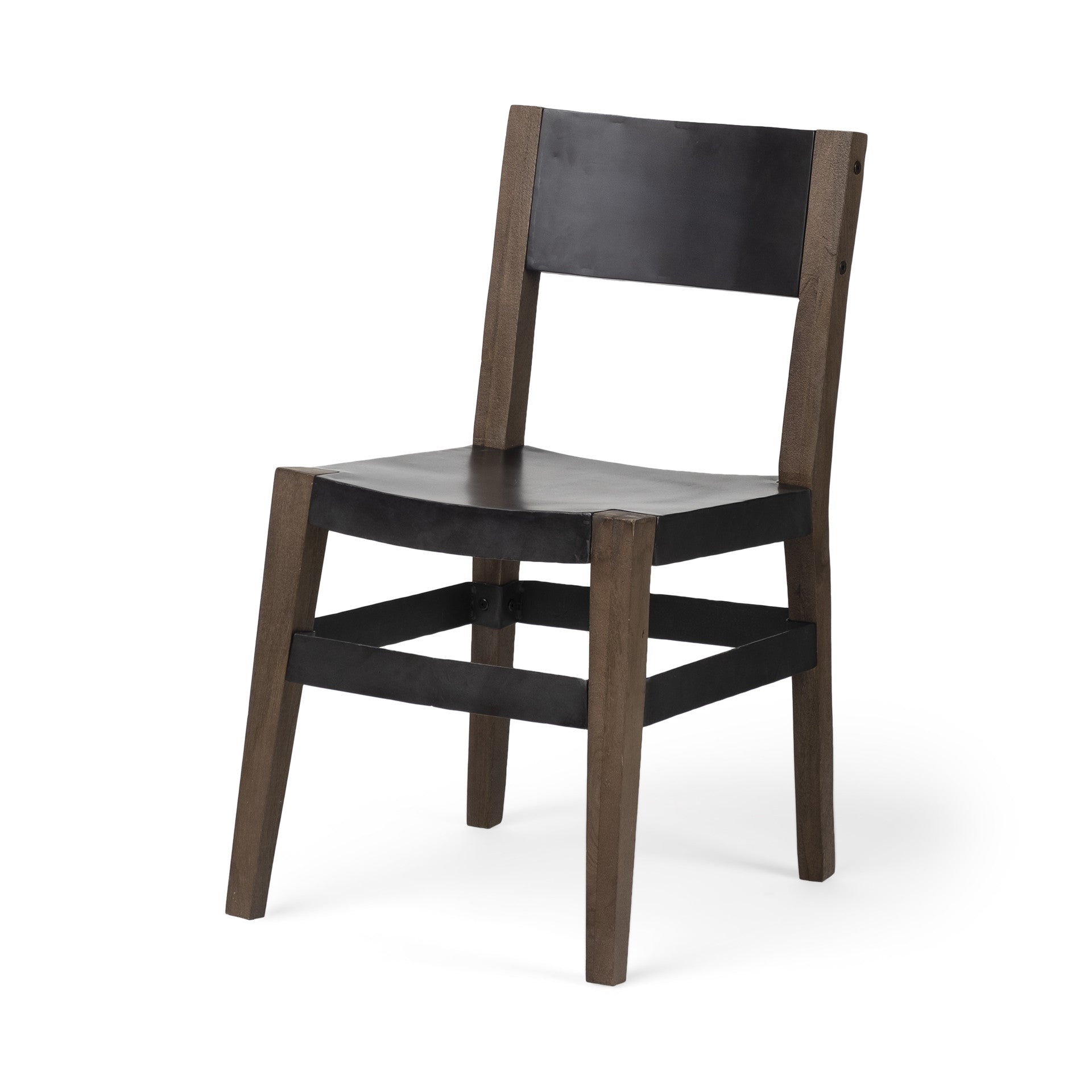 Black Iron Seat With Solid Brown Wooden Base Dining Chair By Homeroots | Dining Chairs | Modishstore - 2