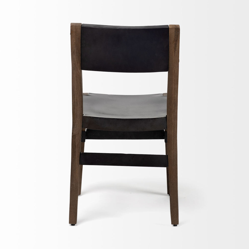 Black Iron Seat With Solid Brown Wooden Base Dining Chair By Homeroots | Dining Chairs | Modishstore - 5