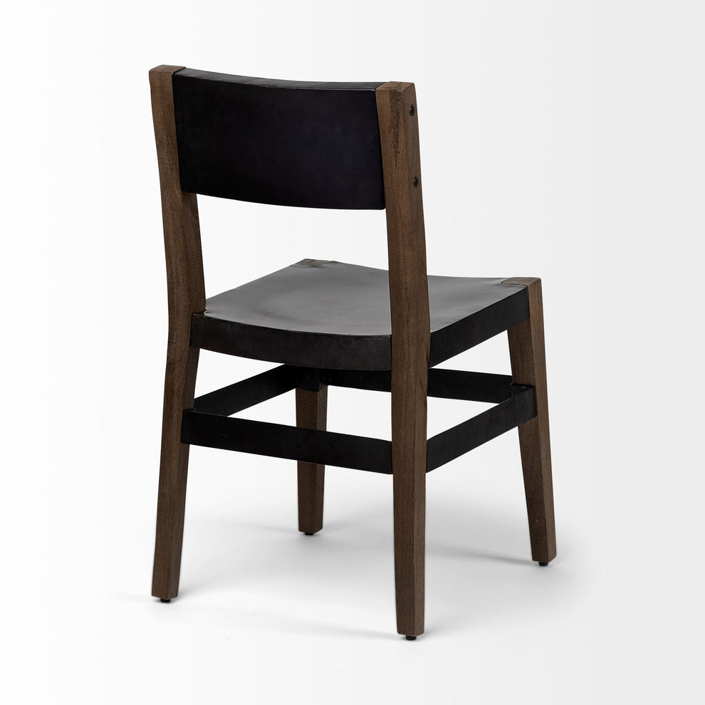 Black Iron Seat With Solid Brown Wooden Base Dining Chair By Homeroots | Dining Chairs | Modishstore - 6