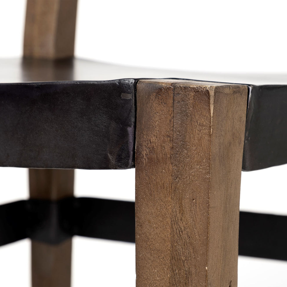 Black Iron Seat With Solid Brown Wooden Base Dining Chair By Homeroots | Dining Chairs | Modishstore - 7