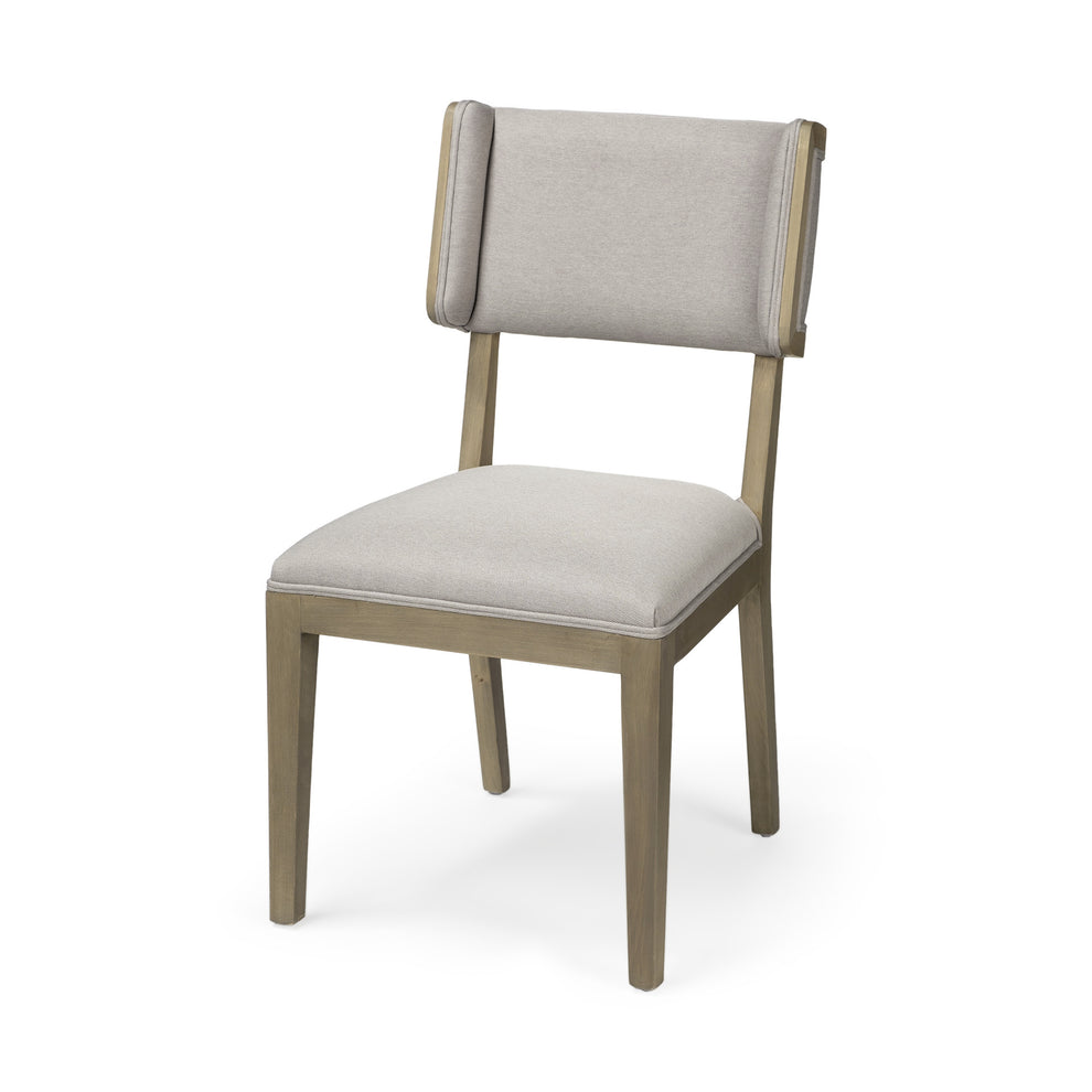Grey Fabric Wrap With Brown Wooden Base Dining Chair By Homeroots | Dining Chairs | Modishstore - 2