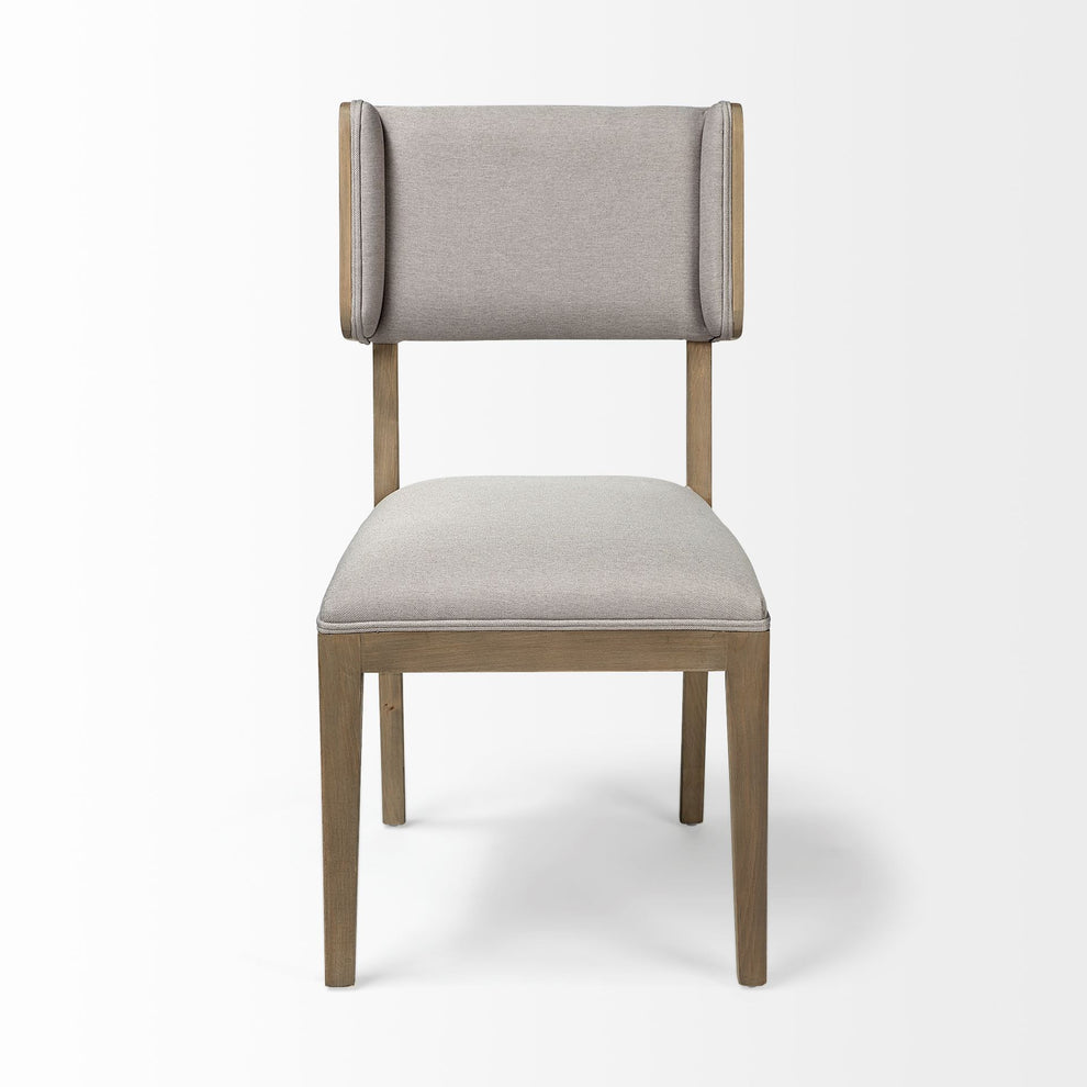 Grey Fabric Wrap With Brown Wooden Base Dining Chair By Homeroots | Dining Chairs | Modishstore - 3
