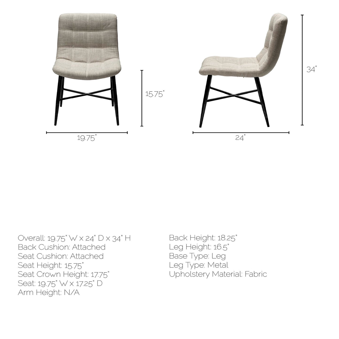 Cream Fabric Wrap With Black Metal Frame Dining Chair By Homeroots | Dining Chairs | Modishstore - 8