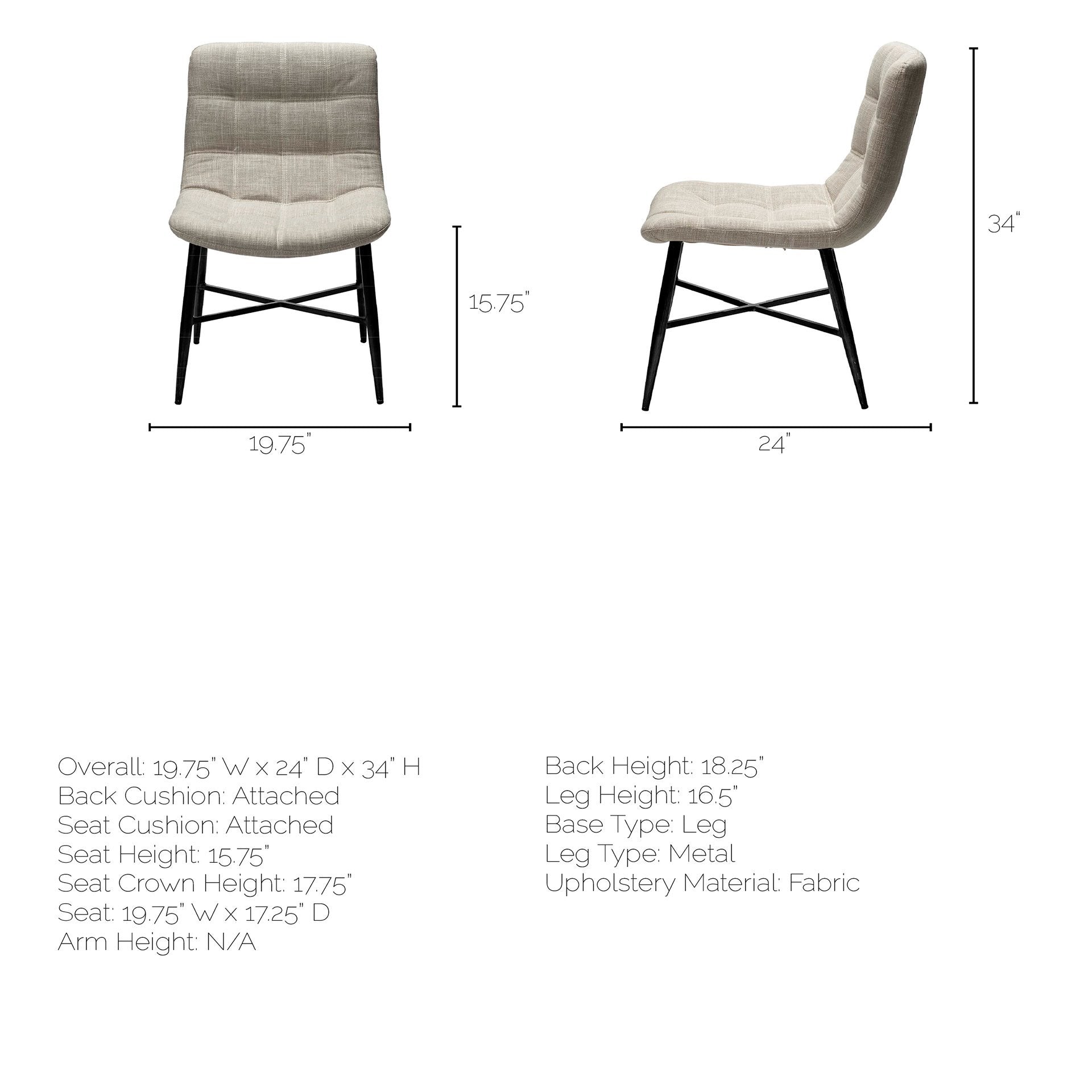 Cream Fabric Wrap With Black Metal Frame Dining Chair By Homeroots | Dining Chairs | Modishstore - 8