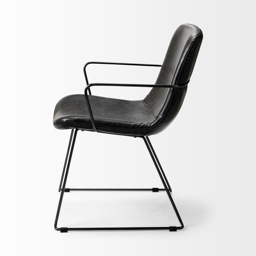Black Faux Leather With Seat Black Iron Frame Dining Chair By Homeroots | Dining Chairs | Modishstore - 3