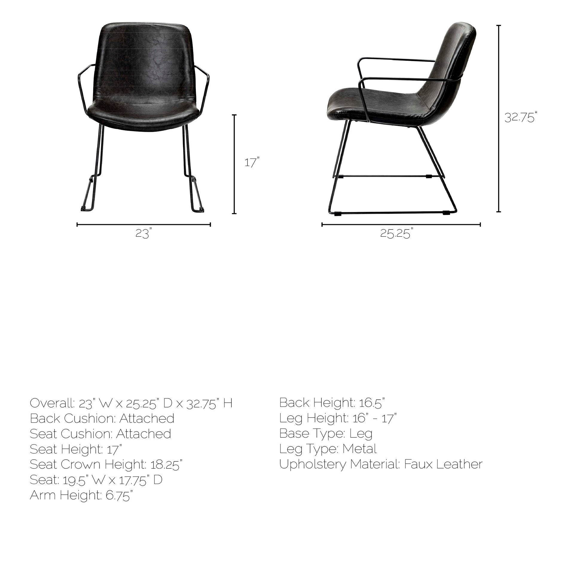 Black Faux Leather With Seat Black Iron Frame Dining Chair By Homeroots | Dining Chairs | Modishstore - 7