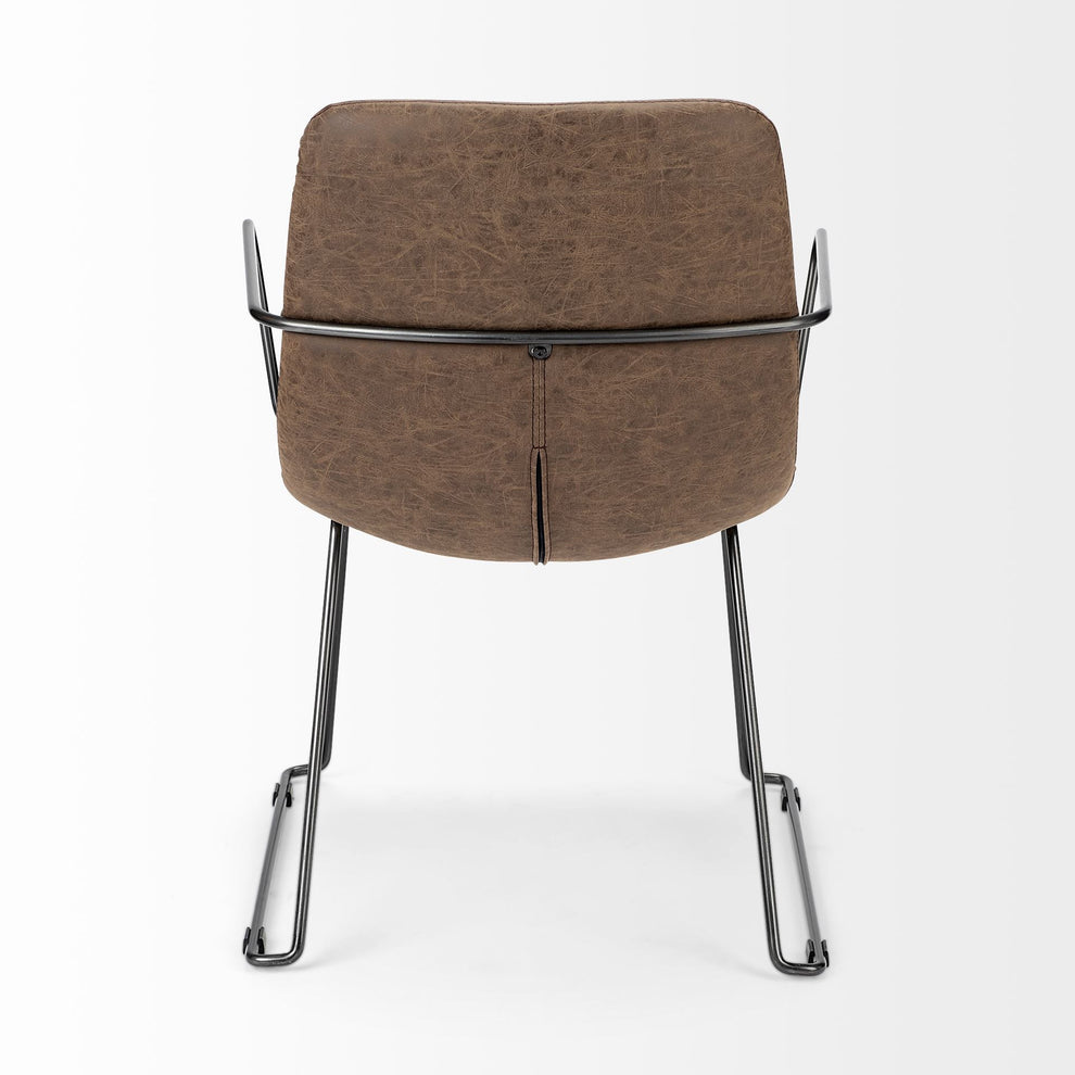 Brown Faux Leather Seat With Black Iron Frame Dining Chair By Homeroots - 380413 | Dining Chairs | Modishstore - 4