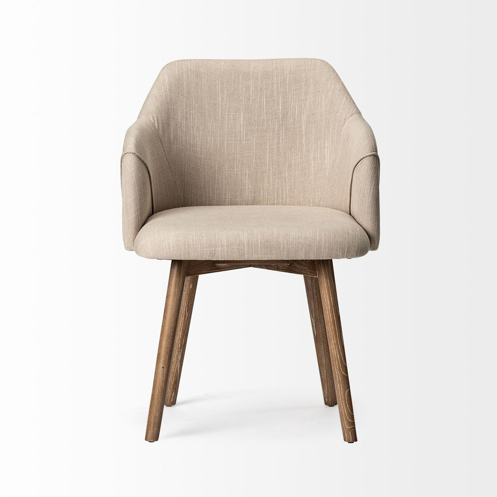 Cream Fabric Wrap With Brown Wooden Base Dining Chair By Homeroots - 380415 | Dining Chairs | Modishstore - 2