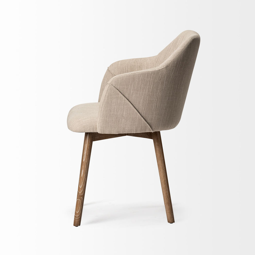 Cream Fabric Wrap With Brown Wooden Base Dining Chair By Homeroots - 380415 | Dining Chairs | Modishstore - 3