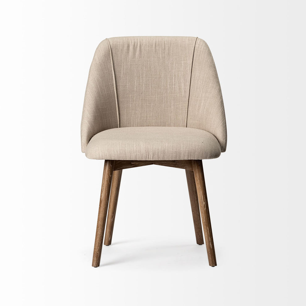 Cream Fabric Wrap With Brown Wooden Base Dining Chair By Homeroots - 380416 | Dining Chairs | Modishstore - 4
