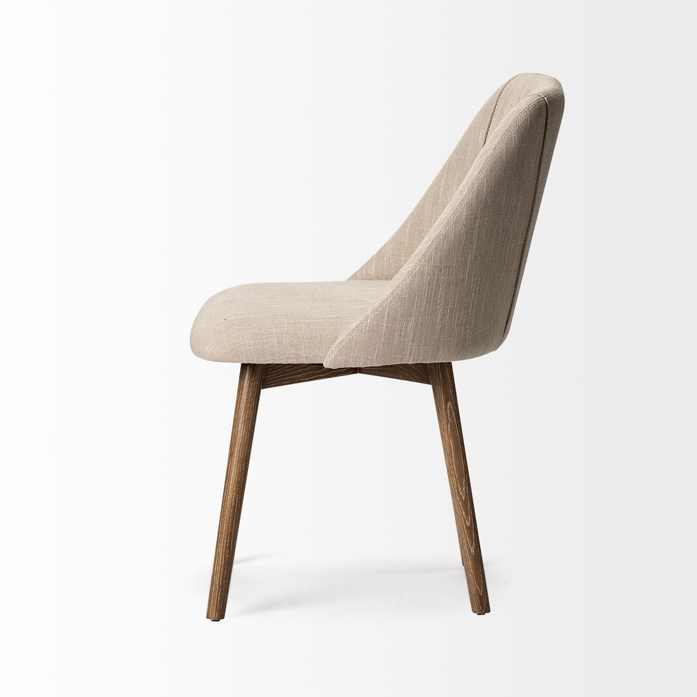 Cream Fabric Wrap With Brown Wooden Base Dining Chair By Homeroots - 380416 | Dining Chairs | Modishstore - 5