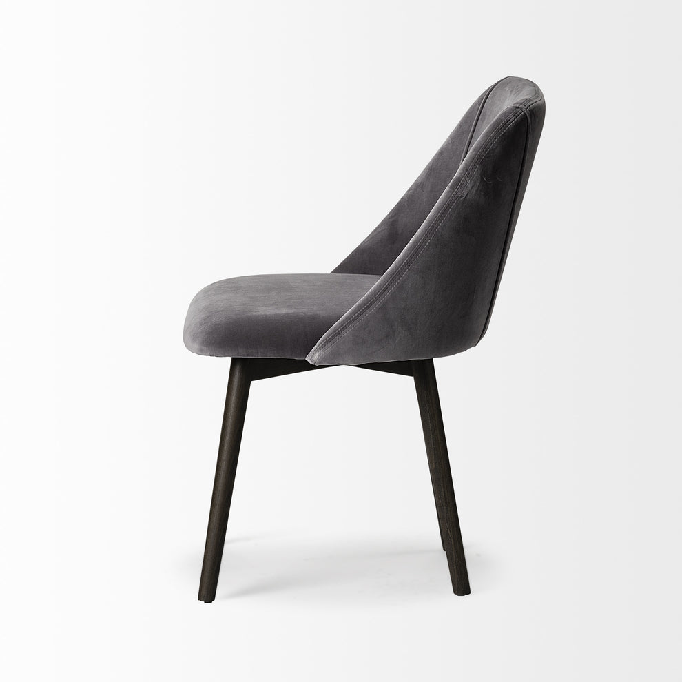Grey Velvet Wrap With Black Wood Base Dining Chair By Homeroots | Dining Chairs | Modishstore - 3