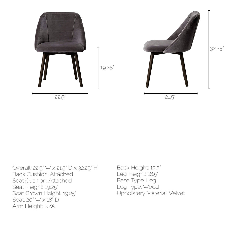 Grey Velvet Wrap With Black Wood Base Dining Chair By Homeroots | Dining Chairs | Modishstore - 7