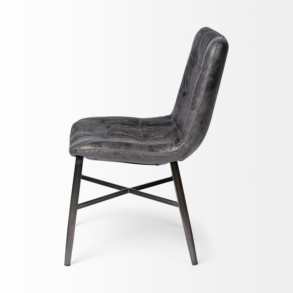 Black Leather Seat With Black Metal Frame Dining Chair By Homeroots | Dining Chairs | Modishstore - 3