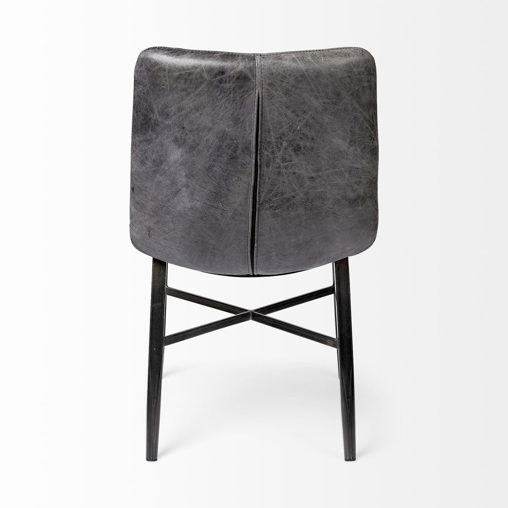 Black Leather Seat With Black Metal Frame Dining Chair By Homeroots | Dining Chairs | Modishstore - 4