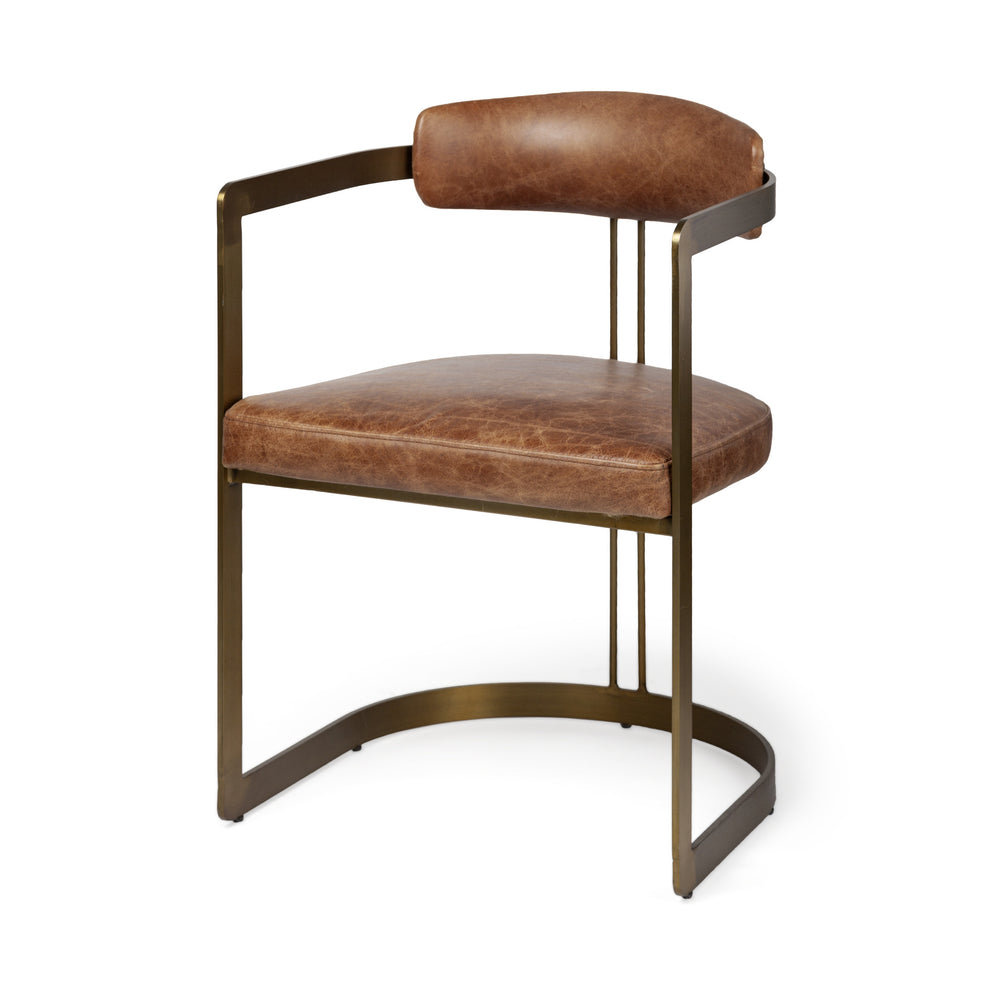 Brown Leather Seat With Gold Iron Frame Dining Chair By Homeroots | Dining Chairs | Modishstore - 2