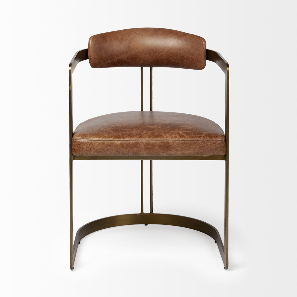 Brown Leather Seat With Gold Iron Frame Dining Chair By Homeroots | Dining Chairs | Modishstore - 3