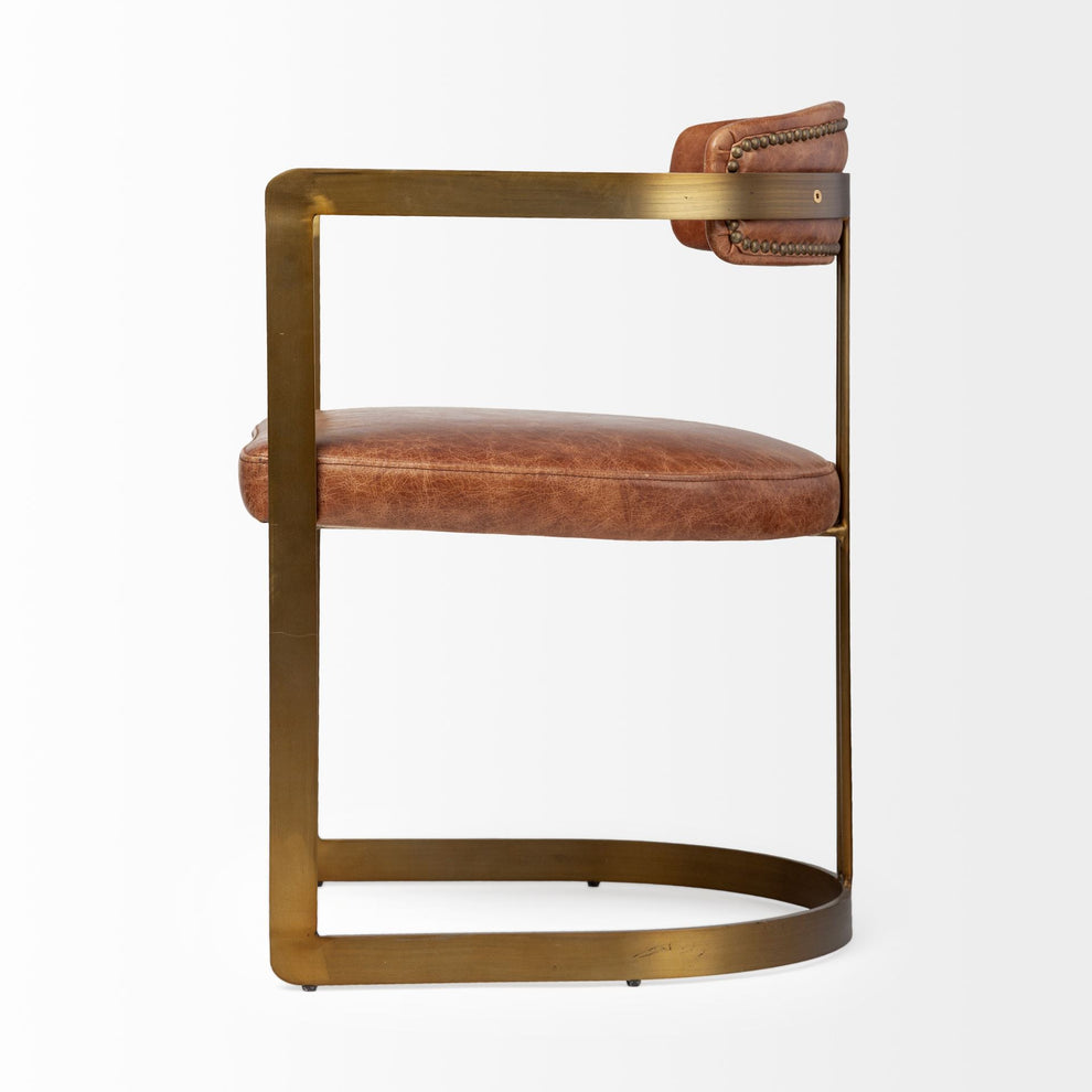 Brown Leather Seat With Gold Iron Frame Dining Chair By Homeroots | Dining Chairs | Modishstore - 4