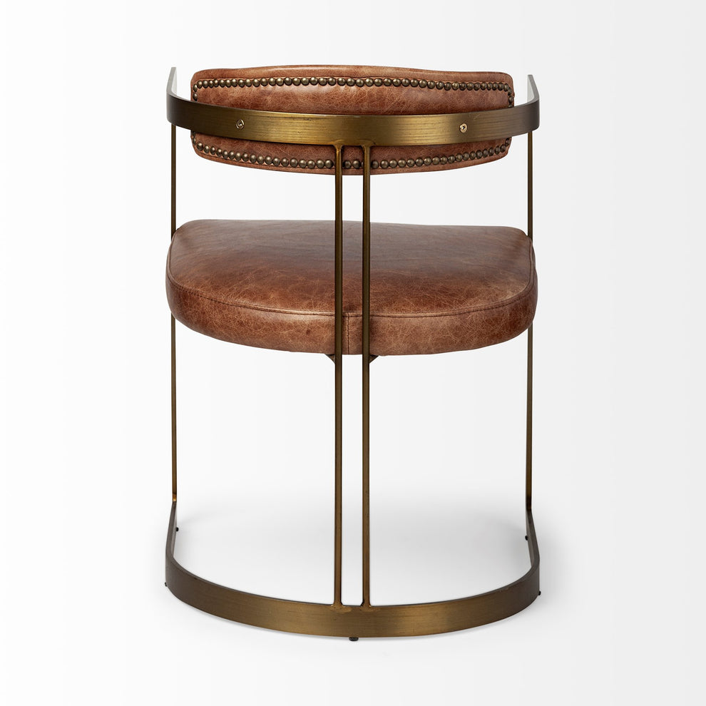 Brown Leather Seat With Gold Iron Frame Dining Chair By Homeroots | Dining Chairs | Modishstore - 5