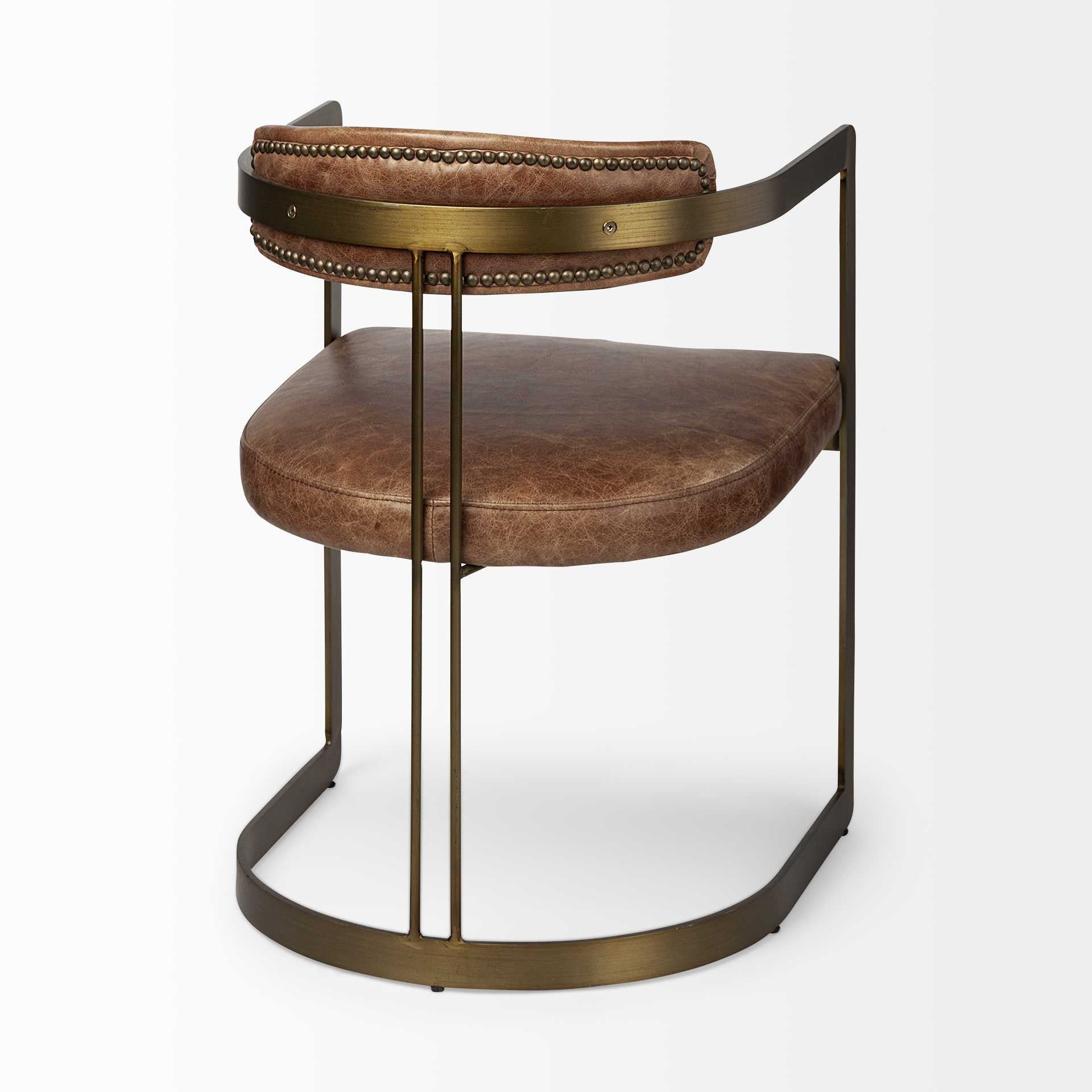 Brown Leather Seat With Gold Iron Frame Dining Chair By Homeroots | Dining Chairs | Modishstore - 6