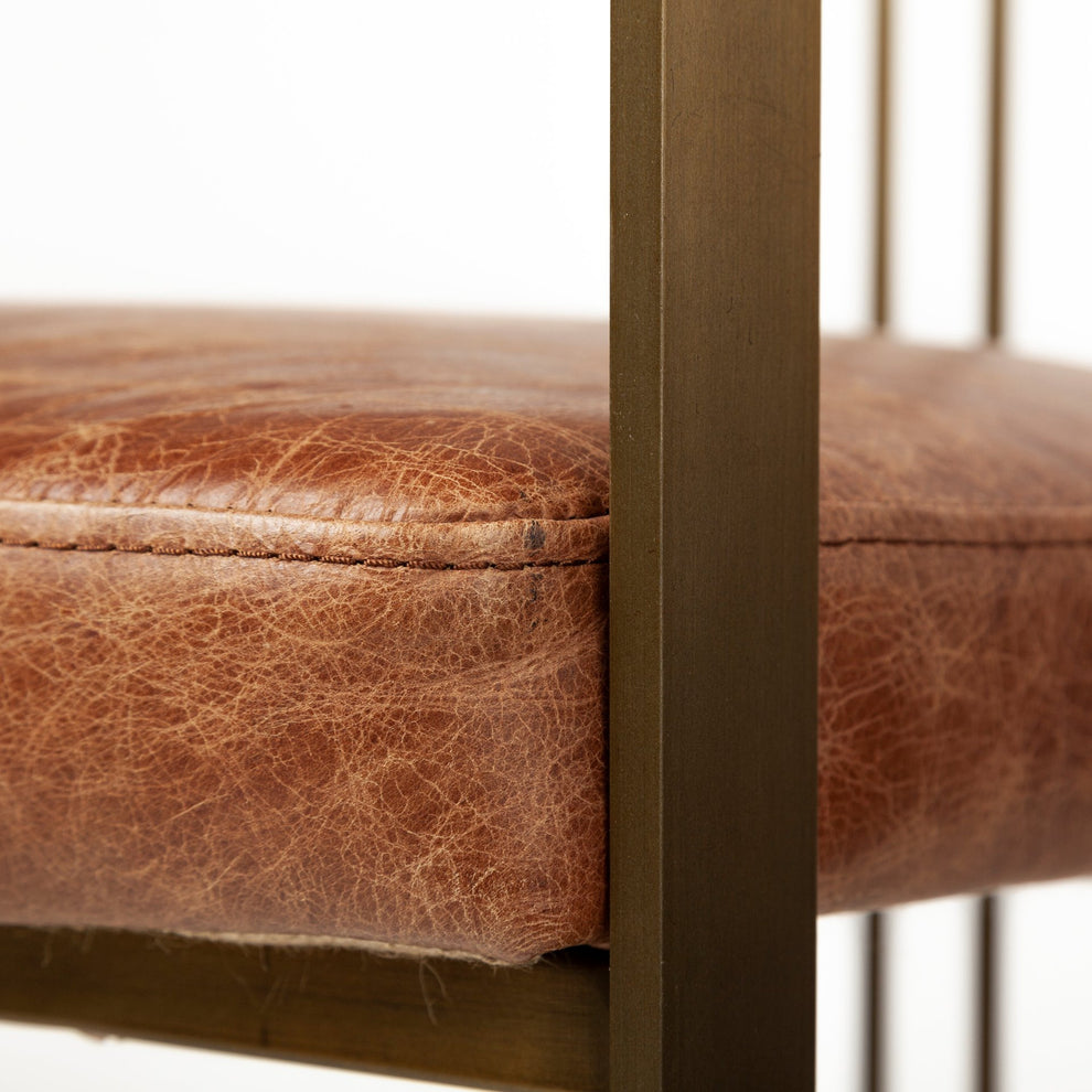 Brown Leather Seat With Gold Iron Frame Dining Chair By Homeroots | Dining Chairs | Modishstore - 7