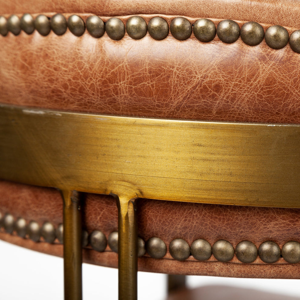 Brown Leather Seat With Gold Iron Frame Dining Chair By Homeroots | Dining Chairs | Modishstore - 8