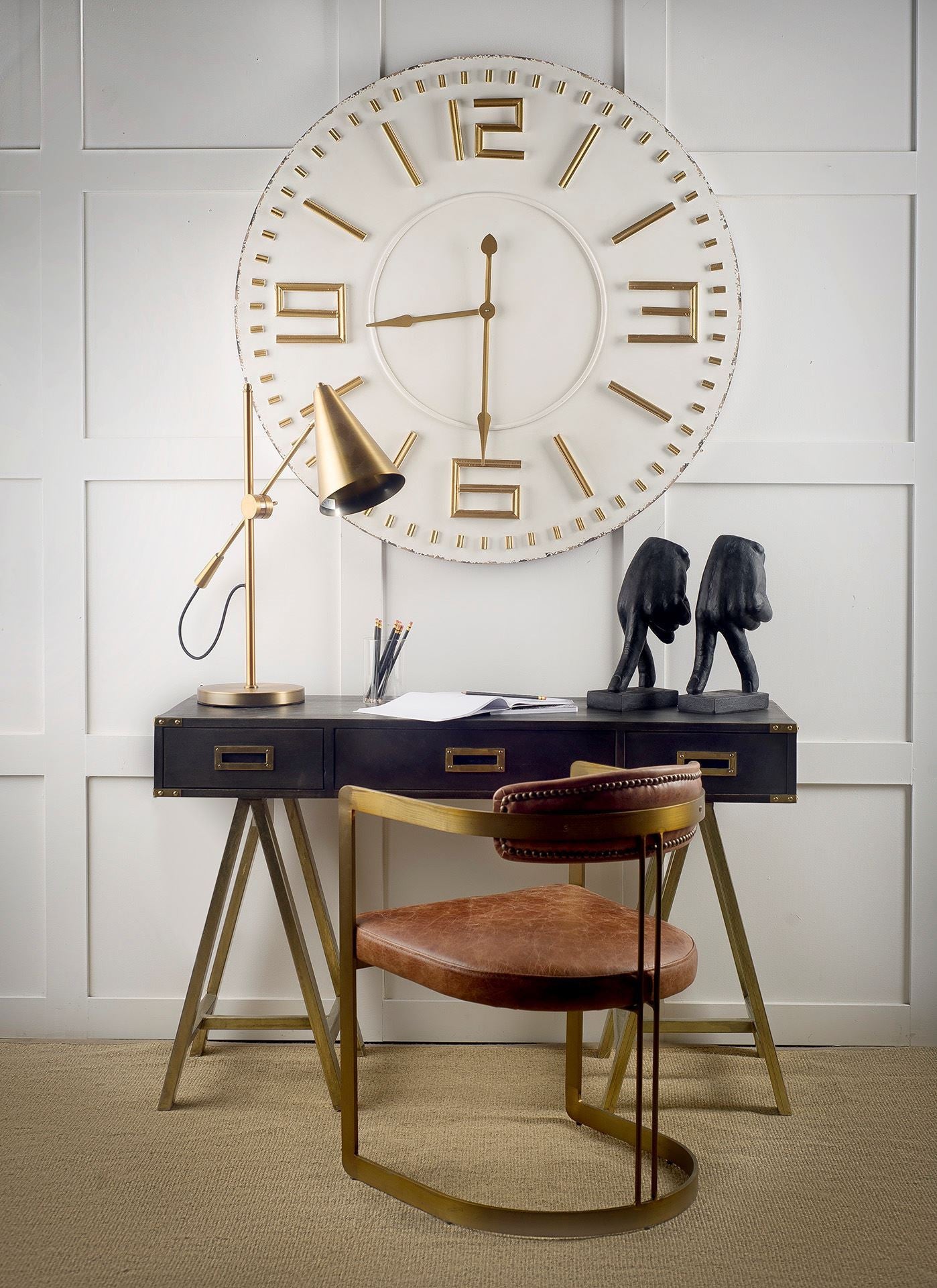Brown Leather Seat With Gold Iron Frame Dining Chair By Homeroots | Dining Chairs | Modishstore