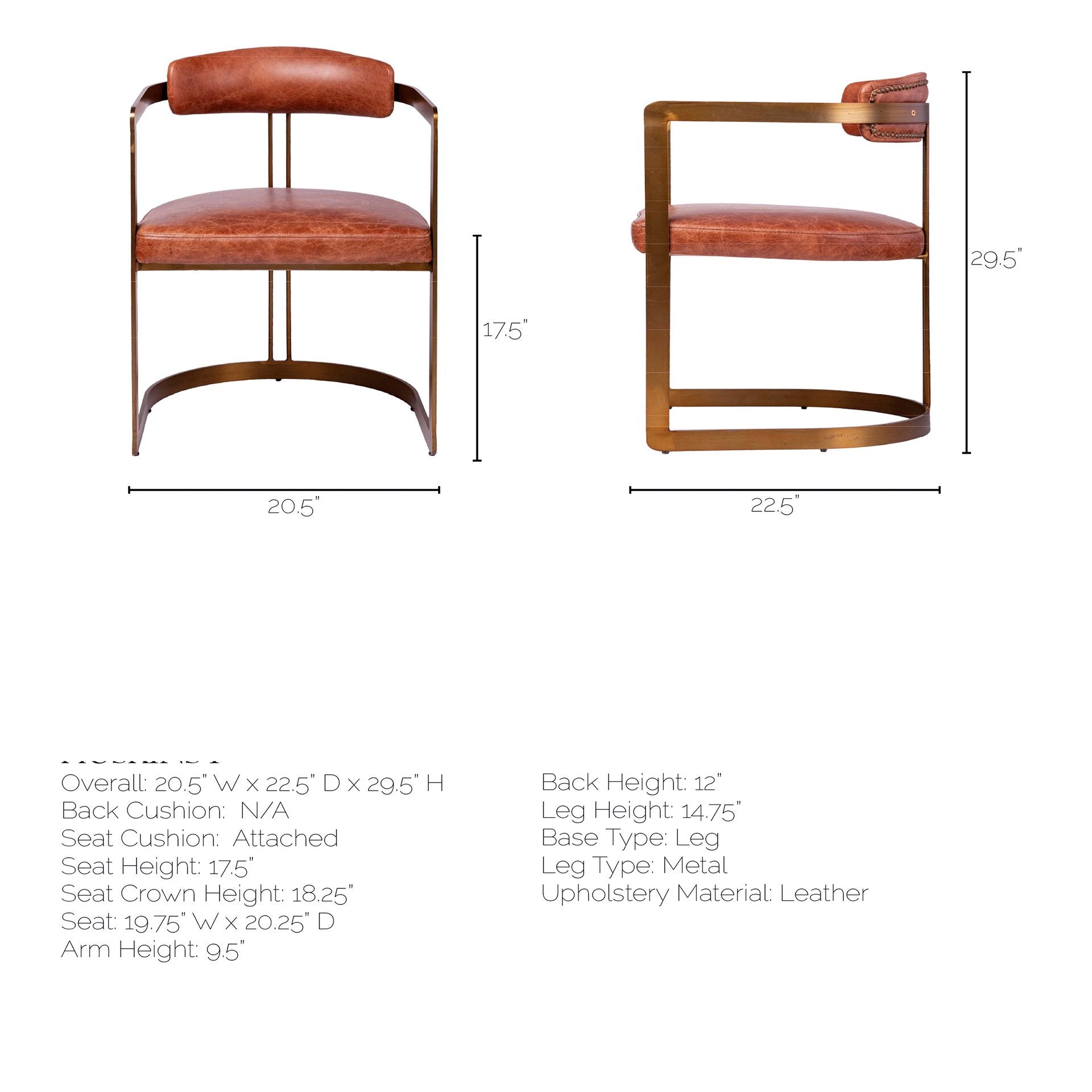 Brown Leather Seat With Gold Iron Frame Dining Chair By Homeroots | Dining Chairs | Modishstore - 9