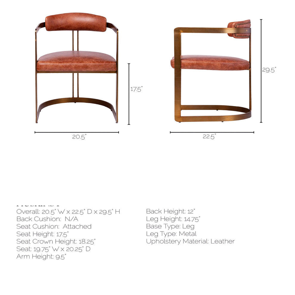 Brown Leather Seat With Gold Iron Frame Dining Chair By Homeroots | Dining Chairs | Modishstore - 9