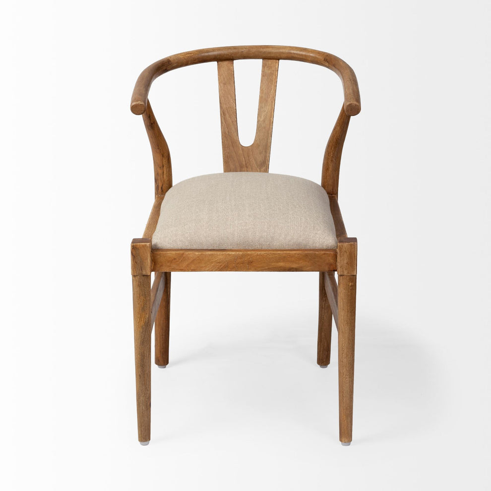 Natural Linen Seat With Light Brown Wooden Frame Dining Chair By Homeroots | Dining Chairs | Modishstore - 2