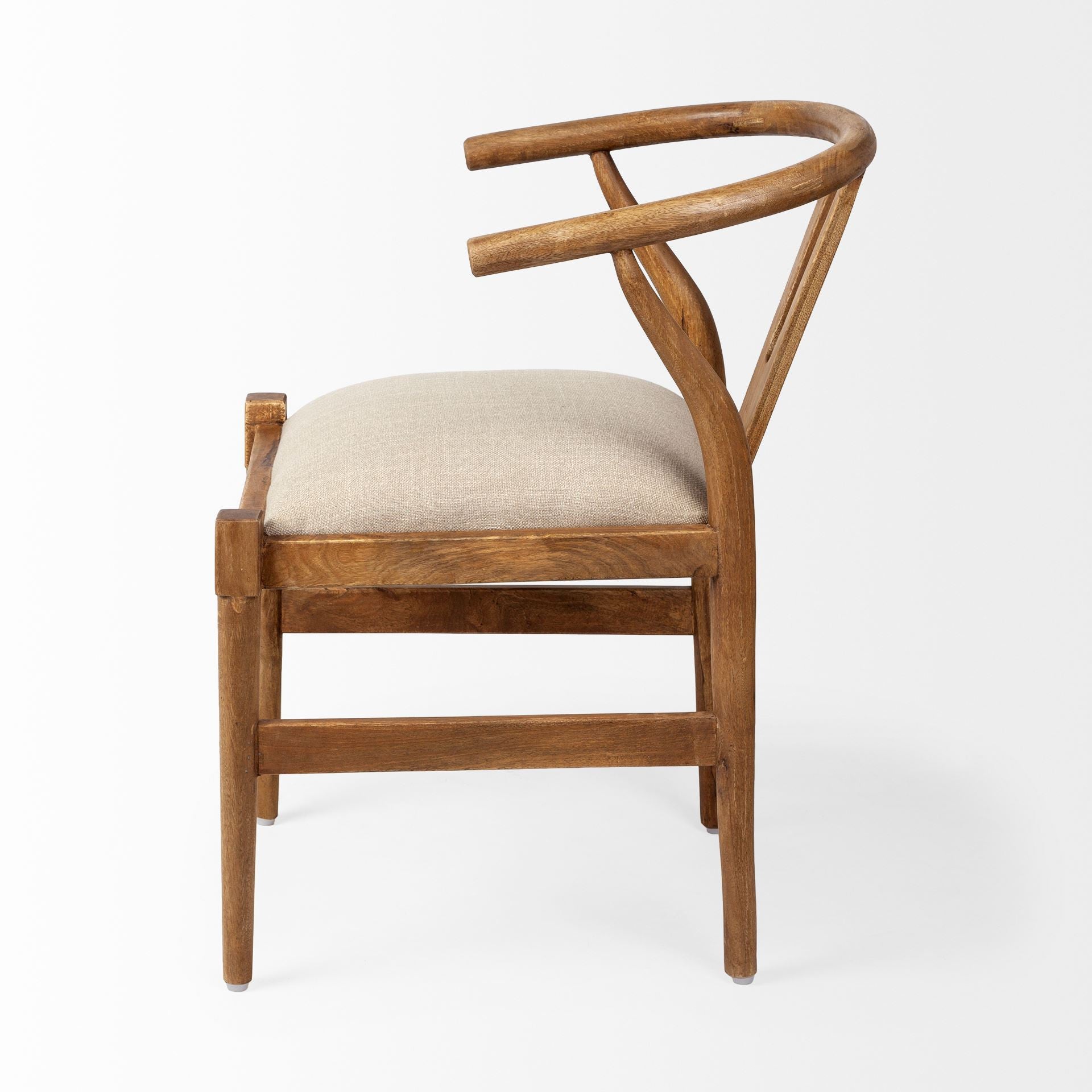 Natural Linen Seat With Light Brown Wooden Frame Dining Chair By Homeroots | Dining Chairs | Modishstore - 3