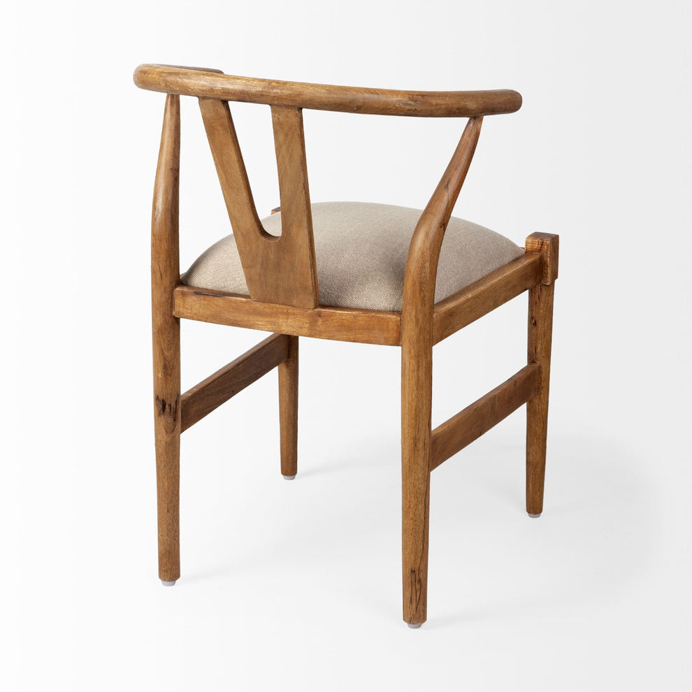 Natural Linen Seat With Light Brown Wooden Frame Dining Chair By Homeroots | Dining Chairs | Modishstore - 5