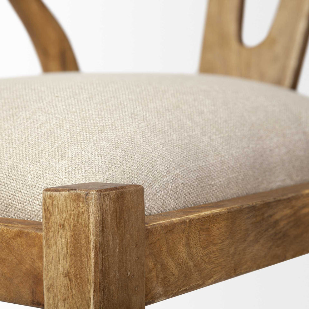 Natural Linen Seat With Light Brown Wooden Frame Dining Chair By Homeroots | Dining Chairs | Modishstore - 6