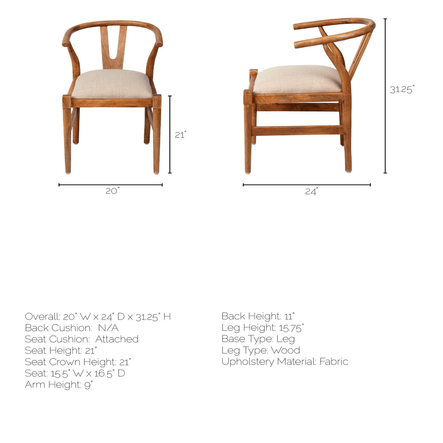 Natural Linen Seat With Light Brown Wooden Frame Dining Chair By Homeroots | Dining Chairs | Modishstore - 7