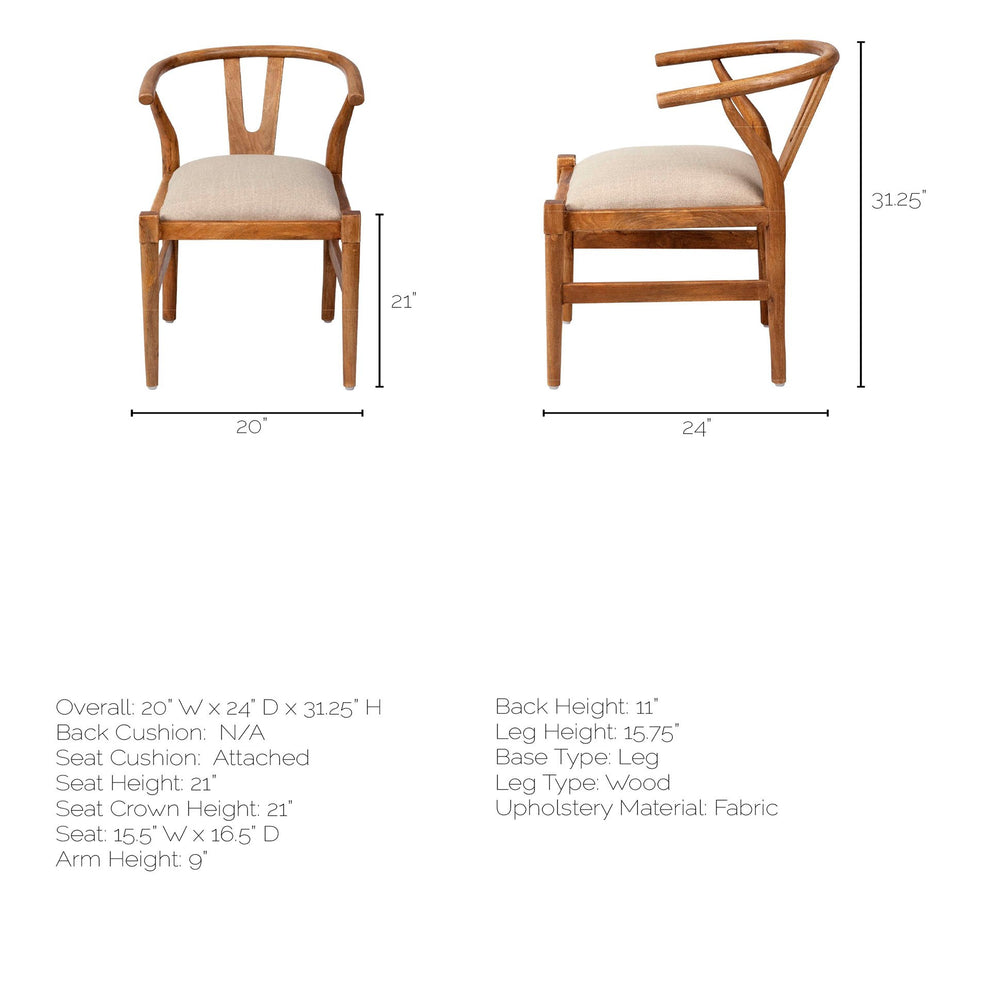 Natural Linen Seat With Light Brown Wooden Frame Dining Chair By Homeroots | Dining Chairs | Modishstore - 7