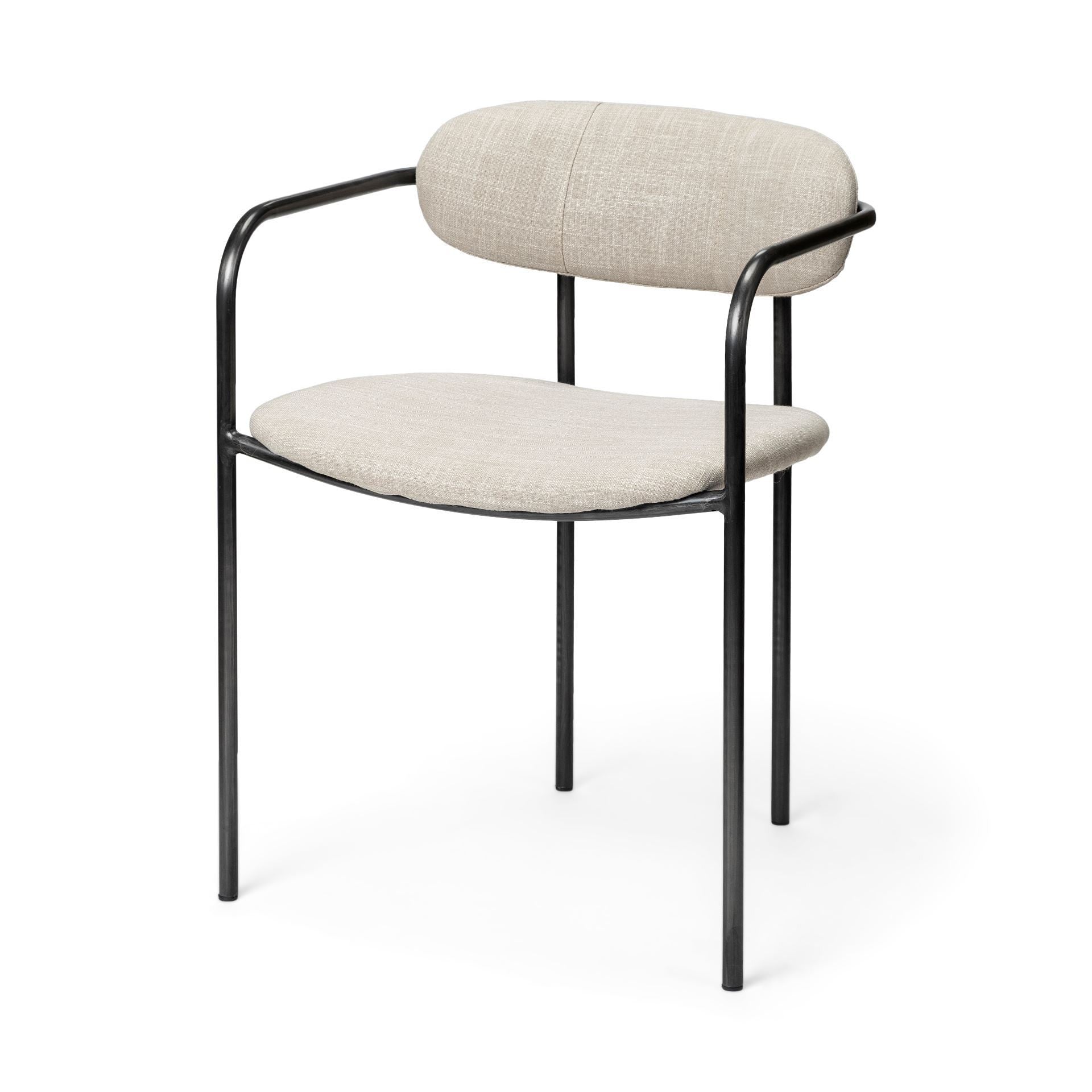 Beige Fabric Seat With Gun Metal Grey Iron Frame Dining Chair By Homeroots | Dining Chairs | Modishstore