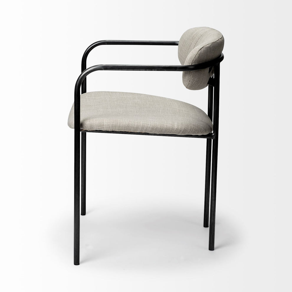 Beige Fabric Seat With Gun Metal Grey Iron Frame Dining Chair By Homeroots | Dining Chairs | Modishstore - 3