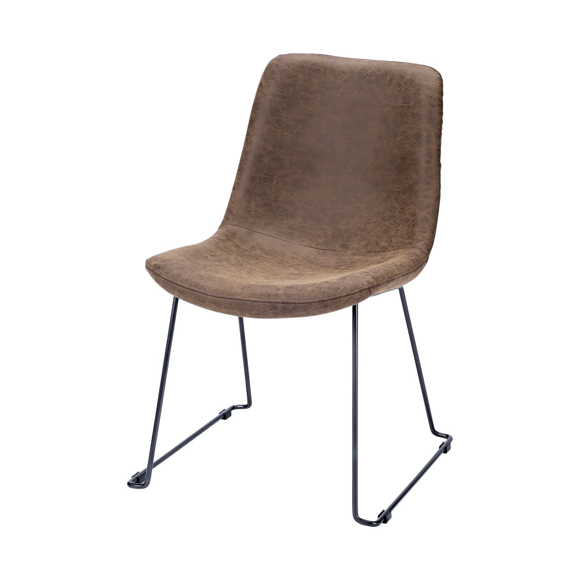 Brown Faux Leather Seat With Black Iron Frame Dining Chair By Homeroots - 380430 | Dining Chairs | Modishstore