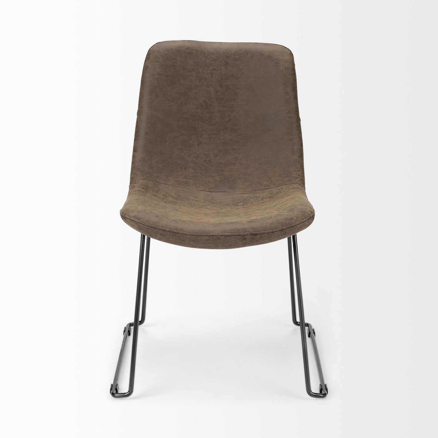 Brown Faux Leather Seat With Black Iron Frame Dining Chair By Homeroots - 380430 | Dining Chairs | Modishstore - 3