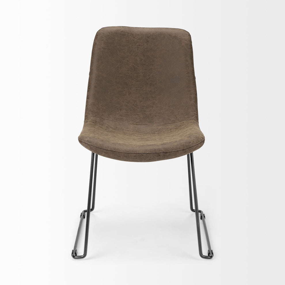 Brown Faux Leather Seat With Black Iron Frame Dining Chair By Homeroots - 380430 | Dining Chairs | Modishstore - 3