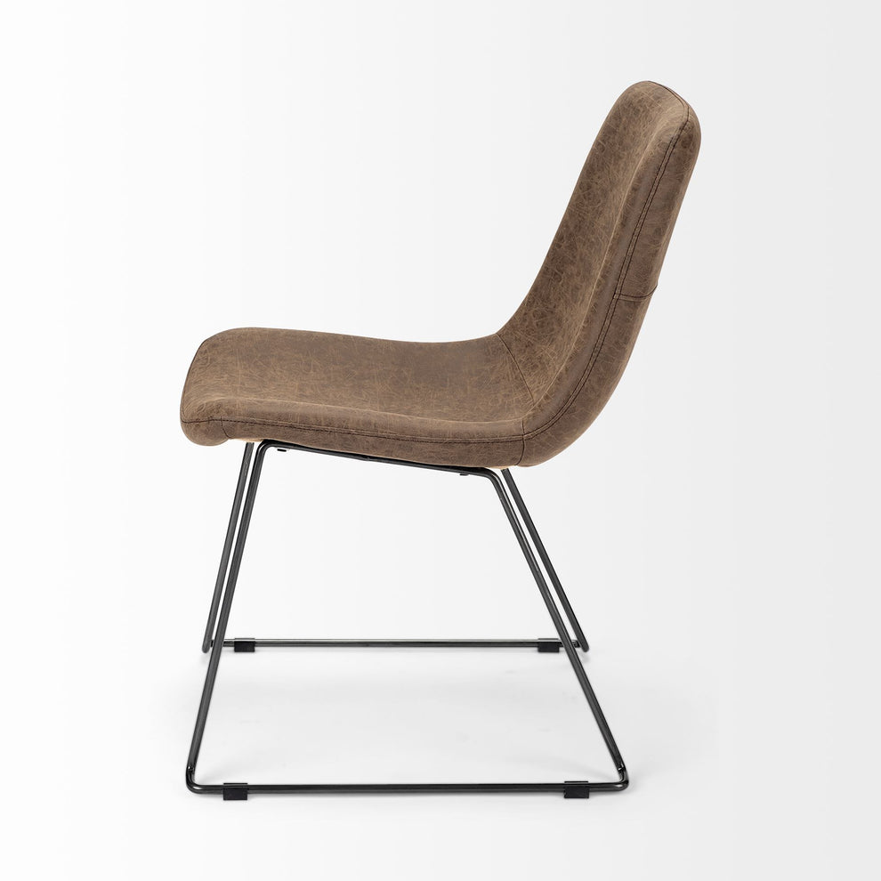 Brown Faux Leather Seat With Black Iron Frame Dining Chair By Homeroots - 380430 | Dining Chairs | Modishstore - 4
