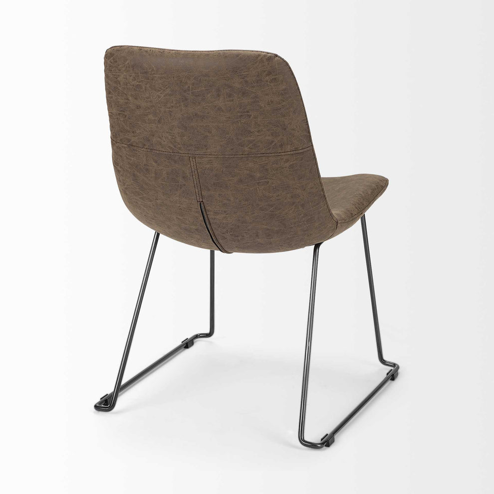 Brown Faux Leather Seat With Black Iron Frame Dining Chair By Homeroots - 380430 | Dining Chairs | Modishstore - 6