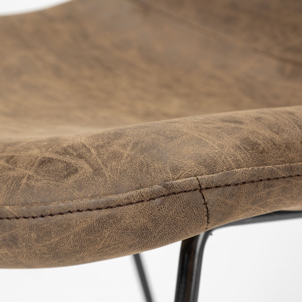 Brown Faux Leather Seat With Black Iron Frame Dining Chair By Homeroots - 380430 | Dining Chairs | Modishstore - 7