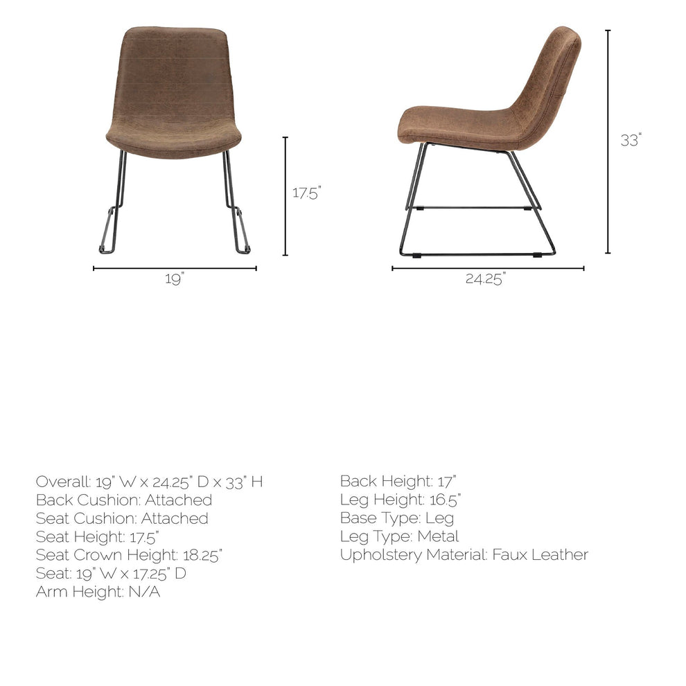 Brown Faux Leather Seat With Black Iron Frame Dining Chair By Homeroots - 380430 | Dining Chairs | Modishstore - 8