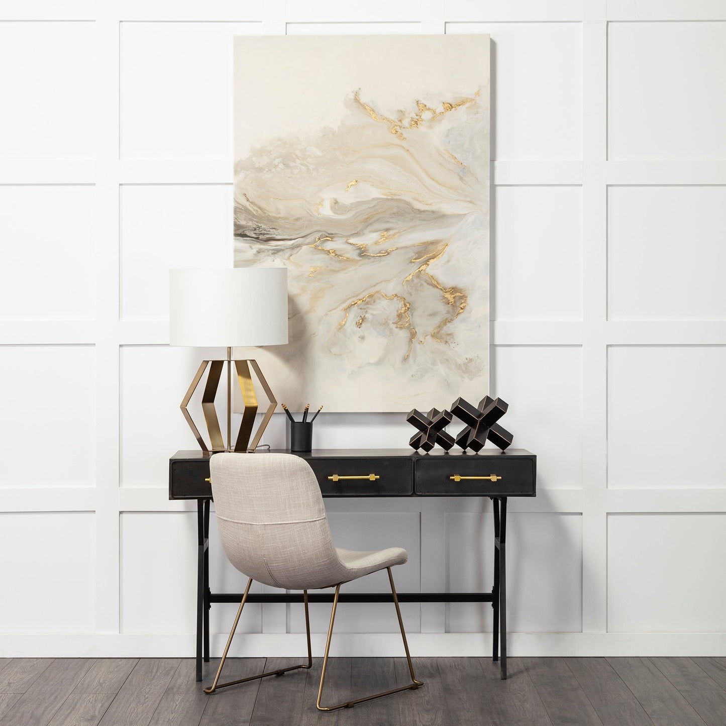 Cream Fabric Seat With Gold Metal Frame Dining Chair By Homeroots | Dining Chairs | Modishstore