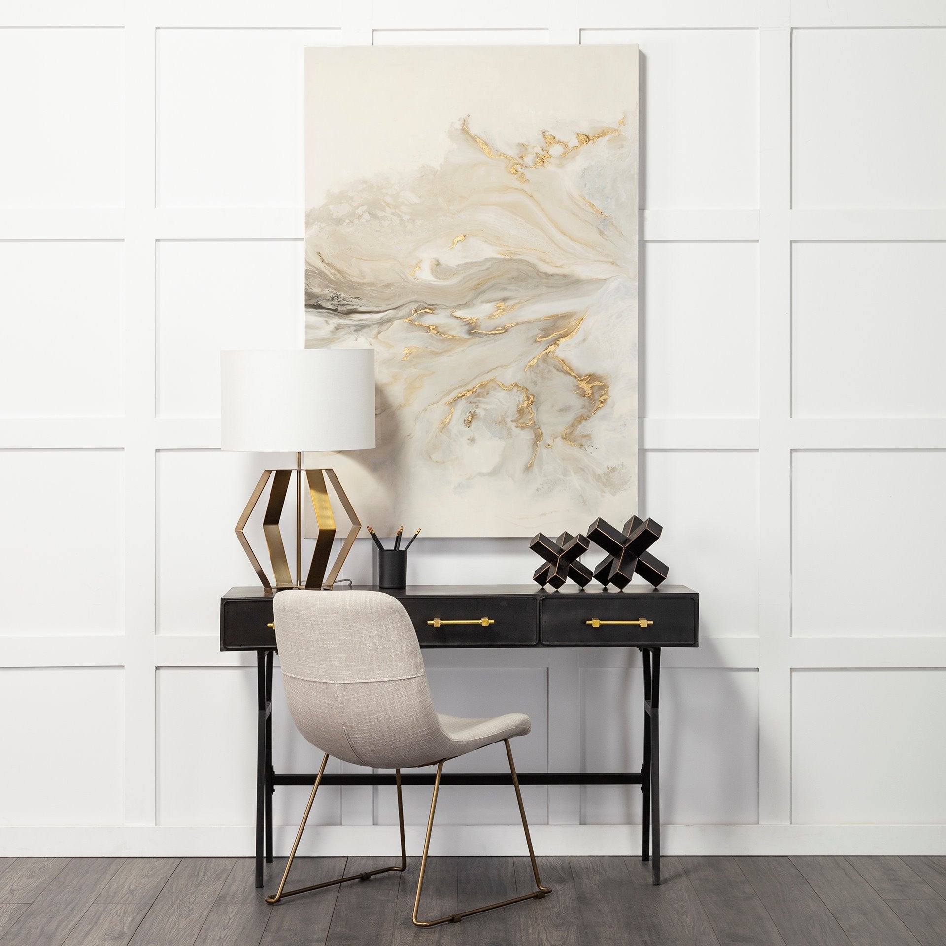 Cream Fabric Seat With Gold Metal Frame Dining Chair By Homeroots | Dining Chairs | Modishstore