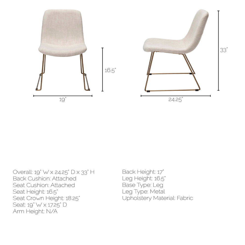 Cream Fabric Seat With Gold Metal Frame Dining Chair By Homeroots | Dining Chairs | Modishstore - 8